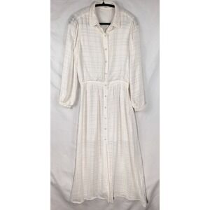 Tularosa Womens White Tonal Plaid Button Front Elastic Waist Midi Dress Size M